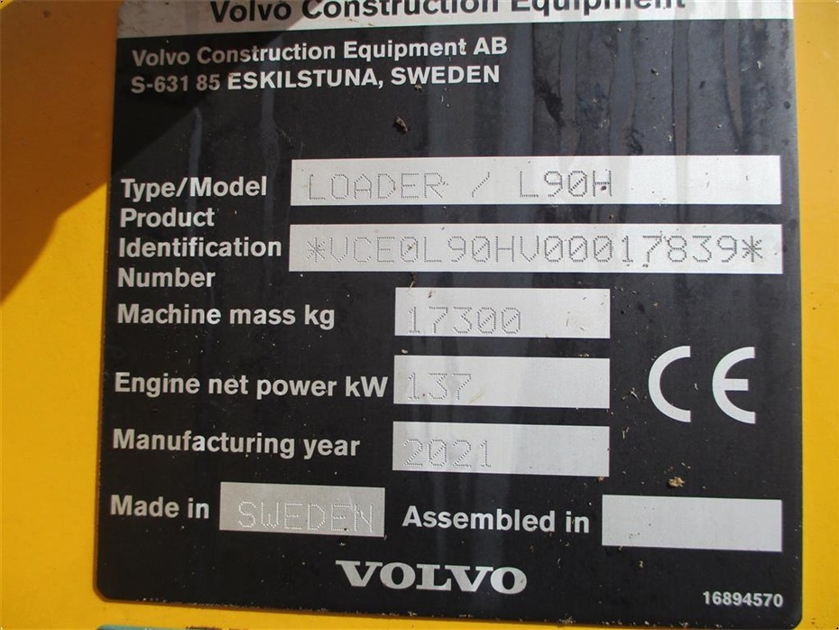 Volvo L 90 H Årg 9.2021, CDC, BSS, DK-Maskine med fuld Volvo service historie - Læssemaskiner - Gummihjulslæssere - 2